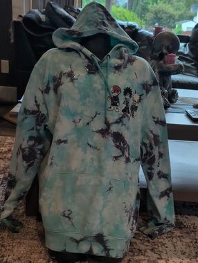 Light Blue Tie-Dye Hoodie with Anime Character Graphic